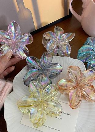 Трендовые заколки крабик "гавайский цветок" гавайские заколки 8 см серый