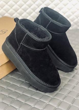 Жіночі замшеві ультра міні угг на платформі