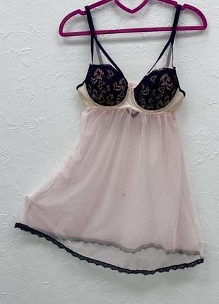 Terranova шикарний напівпрозорий рожево-чорний пеньюар з мереживом як новий(не носили)