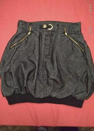 Фирменная модная теплая вельветовая юбка  черная в серый рубчик col coladiar.