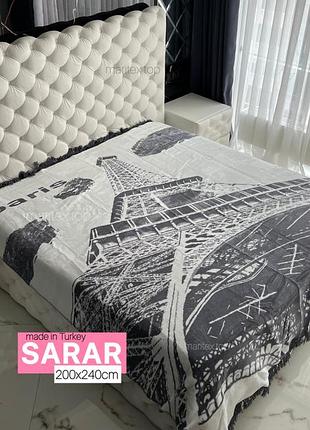 Плед зимовий 200х240см sarar турція. теплий, зимовий. сірий, білий, ейфелева вежа, париж.