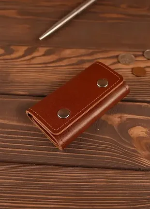 Ключница на 4 карабина (коричневая гладкая кожа)