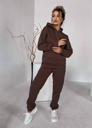 Шоколадний спортивний костюм тринитка на флісі 💙 в наявності велика палітра кольорів