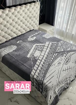 Плед зимовий 200х240см sarar турція. теплий, зимовий. сірий, білий, ейфелева вежа, париж.