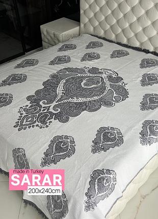 Плед 200х240см. теплий, зимовий. бавовна. туреччина. якісний плед покривало на подарунок. сірий з білим. вензель