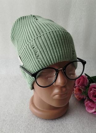 Модная шапка рванка (утепленная флисом) мятная