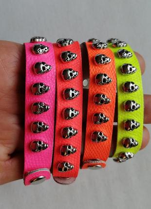 Набор готичних  шкіряних браслетов  із черепом скелетом головою в стилі панк, готичного року