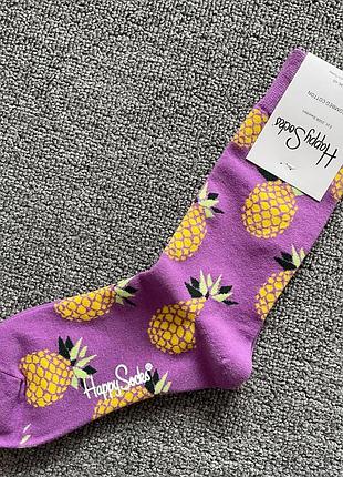 Носки женские happy socks фиолетовые ананасы демисезонные, фиолетовый 2701457