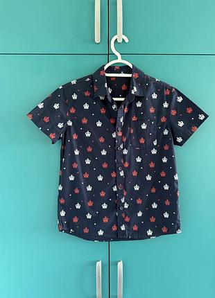 Сорочка рубашка короткий рукав синя корона король для хлопчика 10-11 років