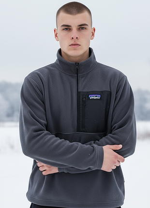 Флисовый анорак patagonia черный/белый/зеленый