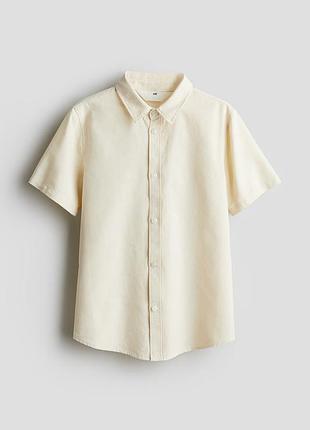 H&m сорочка з бавовни з короткими рукавами для хлопчика бежева 152см(11-12р)