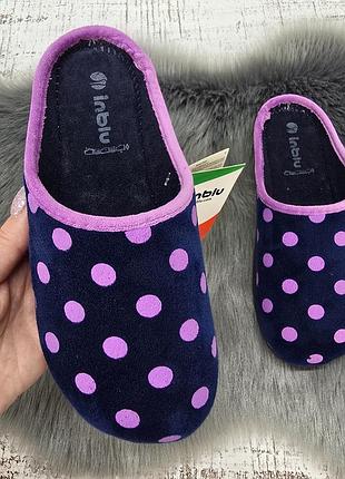 Тапочки домашние женские inblu синие в фиолетовый горошек 8184
