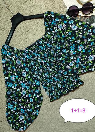 Красивый цветочный топ-резинка с объемными рукавами/блузка/блуза