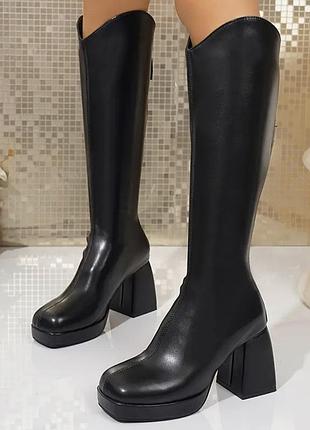 Сапоги деми из эко кожи 24 см стелька🖤 8см каблук, очень удобный