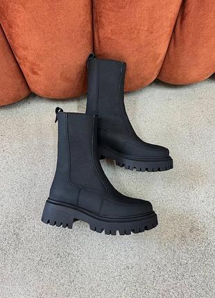 Натуральная кожа,черные женские зимние матовые челси