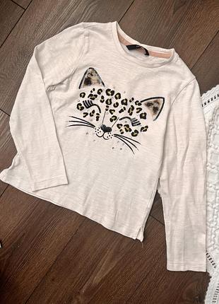 Біла молочна кофта лонгслів футболка довгий рукав для дівчинки 6 7 років 116 122 см з пушистими вушками