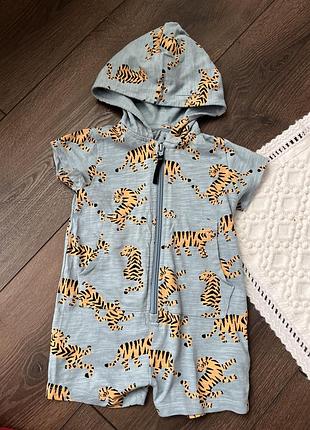 Блакитний пісочник на замочку блискавці з капюшоном з леопардами тиграми 3-6 міс 68 см