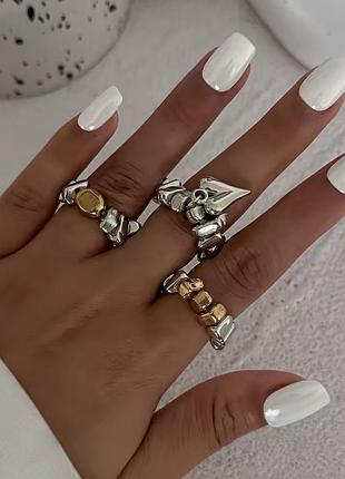 Набор 3 кольца бусины асимметрия y2k