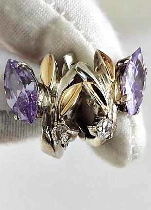 Серьги с камнями серебро 925 пробы с пластинами из золота 585 пробы.