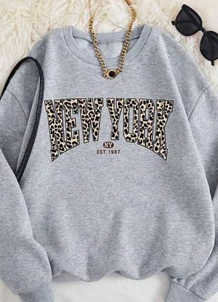 Стильный серый свитшот с леопардовым принтом shein, свитшот