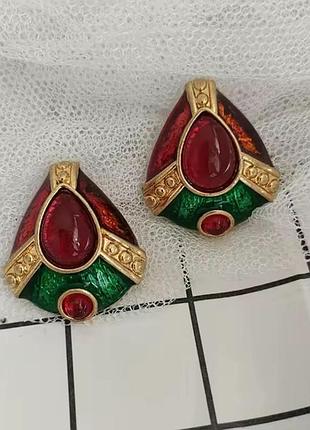 Серьги капли, геральдика, треугольник, запечённая эмаль 8