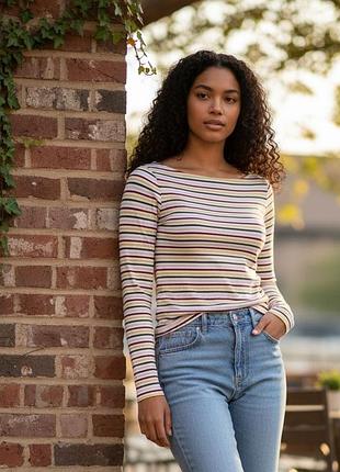 485. актуальный качественный хлопковый лонгслив в полоску известного немецкого бренда marc o'polo