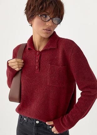 Тепла кофта-поло з накладною кишенею джемпер