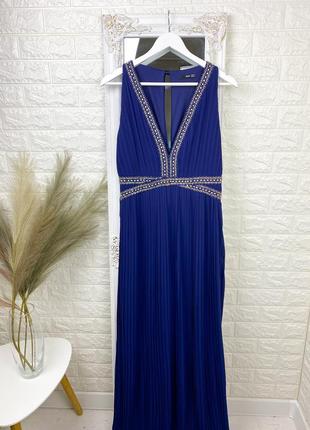 Синее шифоновое длинное платье tfnk расшитое6 фото