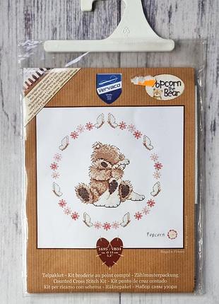 Набір для вишивання хрестиком ведмедик попкорн vervaco 1695/vb34 counted cross stitch kit "popcorn the bear"