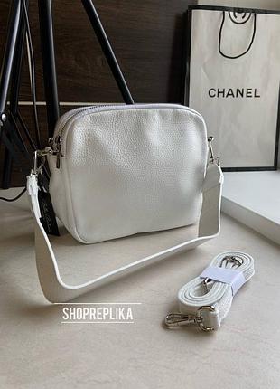 Белая сумка в натуральной коже итальянская сумка на три отделения