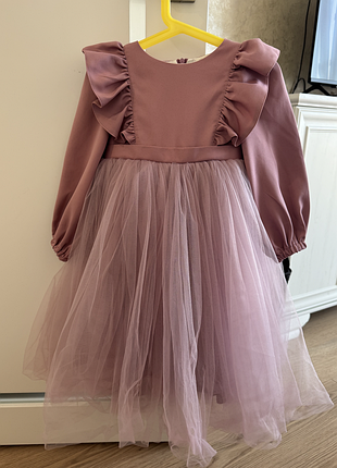 Платье детское праздничное zironka 110 розово-сиреневое с фатиновой юбкой и бантом на спине