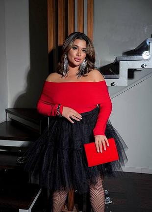 Жіночий нарядний костюм | кофтинка з відкритими плечима та спідниця з фатину | 7318/1 | 7040/1