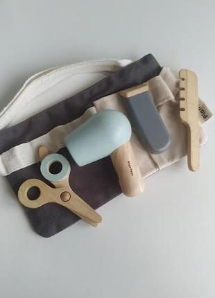 Дерев'яна іграшка набір для парикмахера plan toys рольові ігри еко фен ножиці бритва