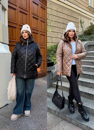 Зимняя стеганная куртка с капюшоном, курточка плащевка на синтепоне 50-64 р-ры