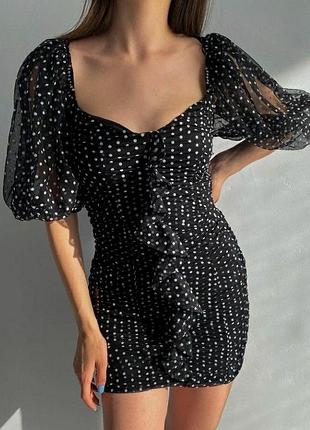 Міні сукня zara розмір m - s сітка у горошок з рукавами плаття