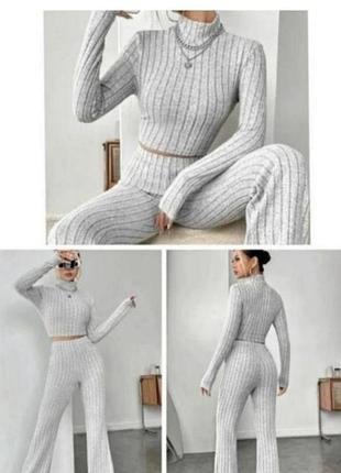 Костюм женский в рубчик брюки клеш и топ с рукавами