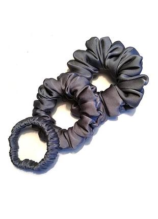 Набор шелковых резинок для волос цвет светлый графит