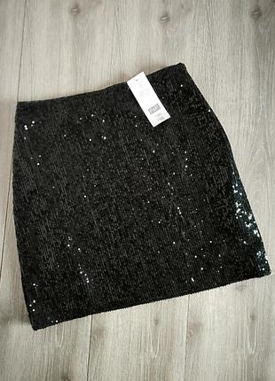 Спідниця коротка,міні чорна з паєтками 46 р