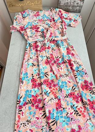Платье розовое цветочное принт миди