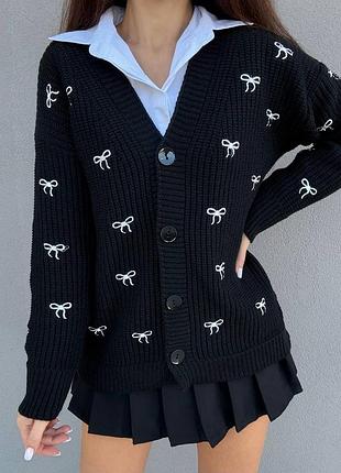 Кардиган бантики с пуговицами черный