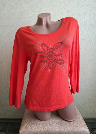 Лонгслів. футболка рукава 3/4. топ кораловий.