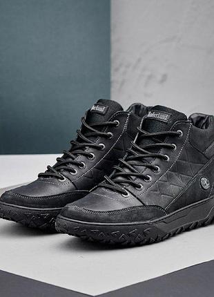 Мужские зимние ботинки кроссовки черные натуральная кожа мех tm 5