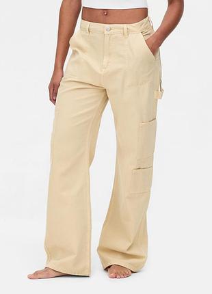 Бежевые брюки карго натуральные 34 xs primark