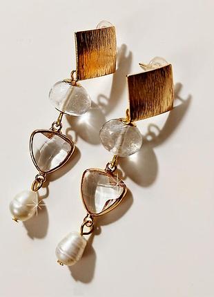 Жемчужные серьги с горным хрусталем, перлові сережки