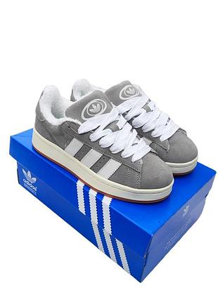 Кросівки унісекс зимові adidas campus замшеві з хутром сірі