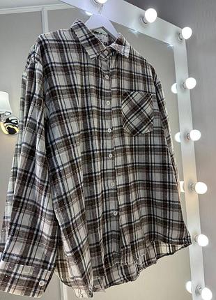 Стрази 💫 хлопковая оверсайз рубашка в клетку с вареным эффектом варенка в клетку сияющая блестящая