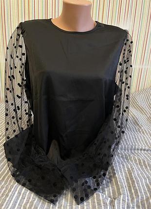 Шовкова блуза з прозорими рукавами від shein