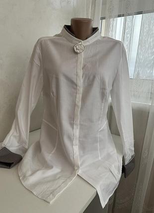 Оригінальна  комбінована біла блузка з квіточкою schneiders