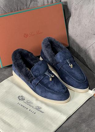 Loro piana loafers summer walk з хутром темно сині