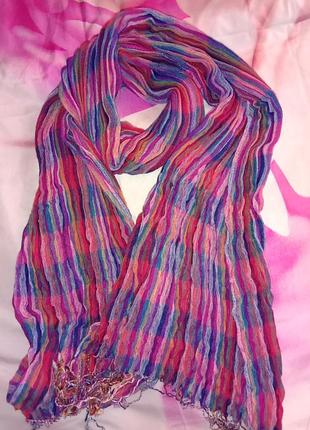 Шарф женский мультиколор разноцветный демисезонный синий красный розовый яркий